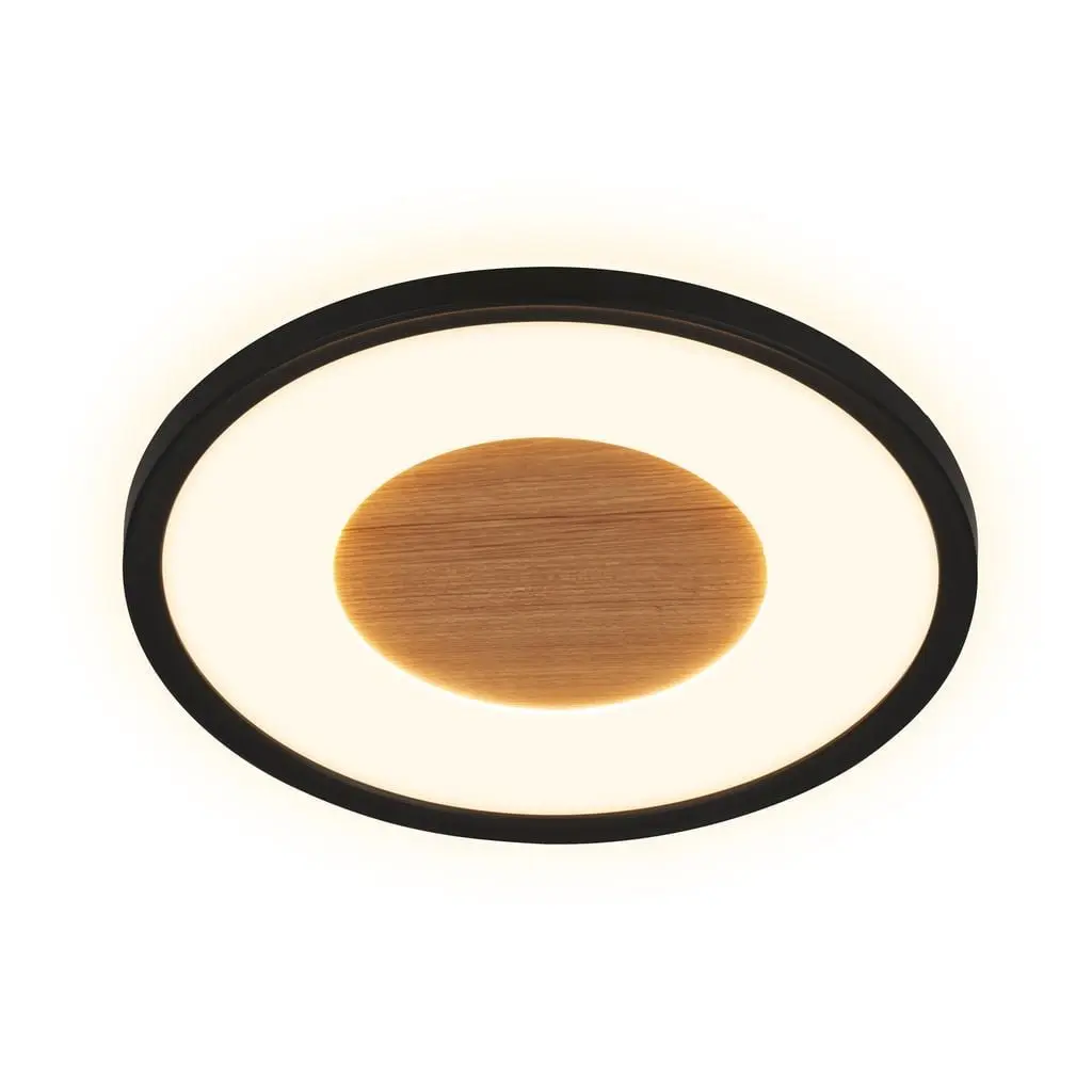 BRILO 3850015 Sufit Wood LED stropní svítidlo ploché, dřevěný dekor, přímé a nepřímé osvětlení, černá - BRILO
