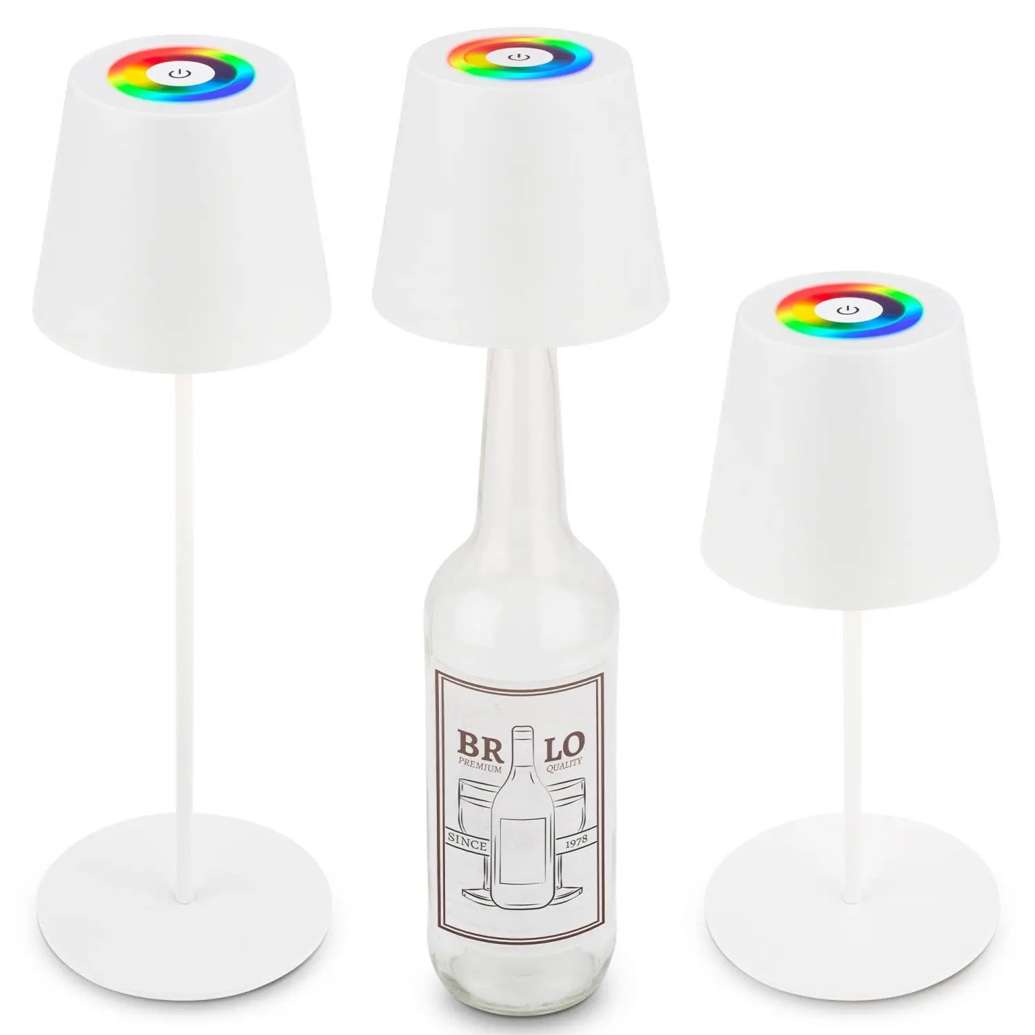 BRILO 7510016 Calida 3 v 1 RGBW LED stolní lampička bezdrátová IP44, stmívatelné, dotykový vypínač, bílá - BRILO