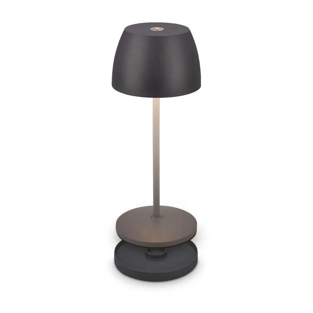 BRILO 7504015 Serina Mini LED stolní lampička bezdrátová IP44, stmívatelné, s nabíjecí základnou, antracit - BRILO