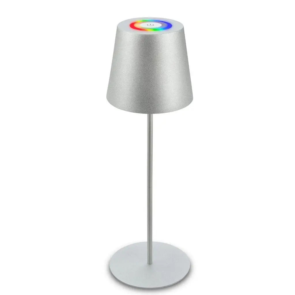 BRILO 7507014 Kiki stolní lampička bezdrátová, dotykový vypínač, pestrobarevné RGB+W světlo, nastavitelná výška, matný chrom - BRILO
