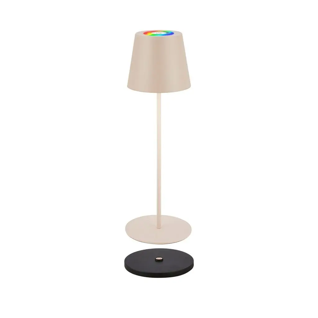 BRILO 7517011 Cilano RGBW stolní lampa na baterie IP44, stmívatelná, vč. nabíjecí základny, béžová - BRILO
