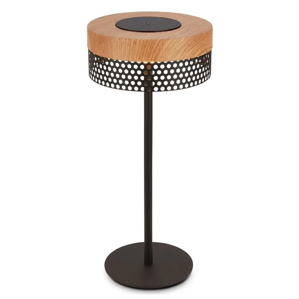 BRILO 7576014 Booha stolní lampa - 2,5W, 300lm, bezdrátová, IP44, LED, stmívatelná, teplá bílá, černá/dřevo - BRILO