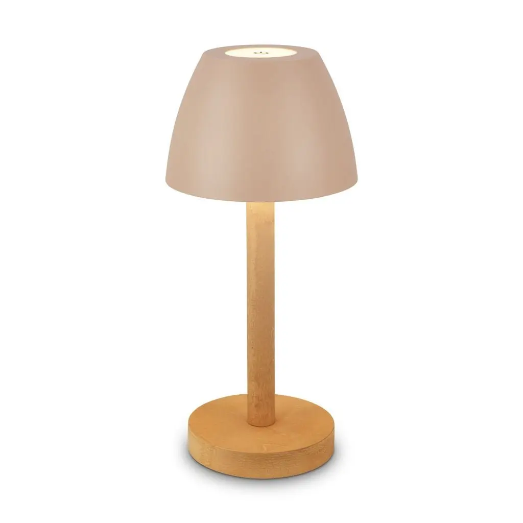 BRILO 7661011 Serina Wood stolní lampa - 2,5W, 200lm, bezdrátová, LED, dotykový vypínač, IP44, stmívatelná, béžová/dřevo - BRILO