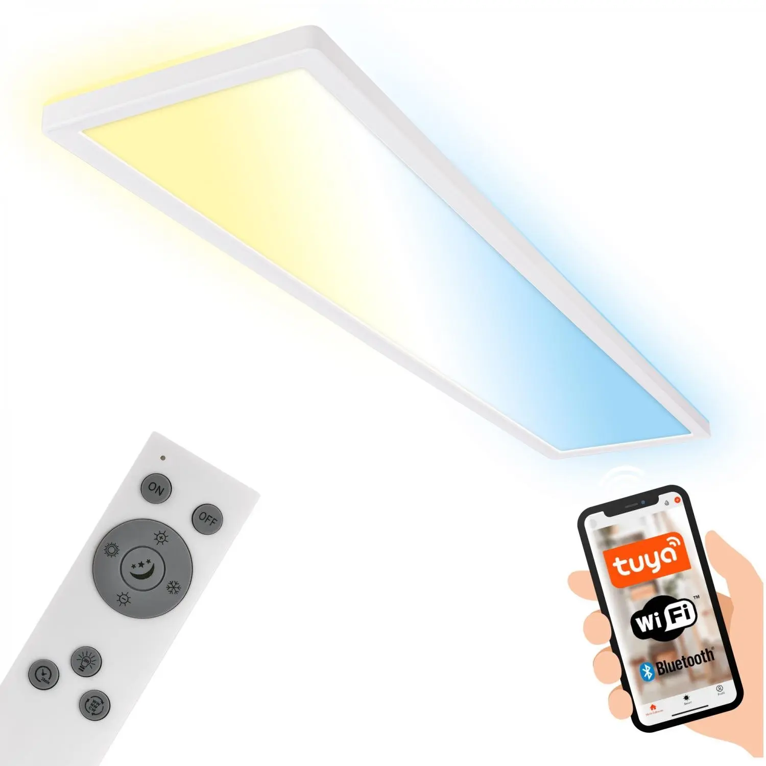 BRILO 7530016 Tava LED stropní svítidlo 98cm, Smart, ovládání hlasem nebo v aplikaci, dálkové ovládání, bílé - BRILO