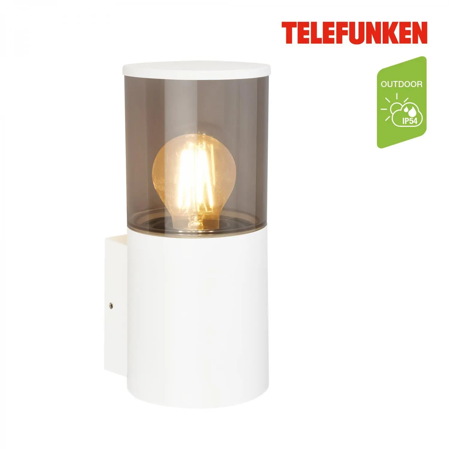 TF 322206TF TELEFUNKEN venkovní nástěnné svítidlo, voděodolné a prachotěsné, kouřové sklo, E27 patice, bílé - BRILONER