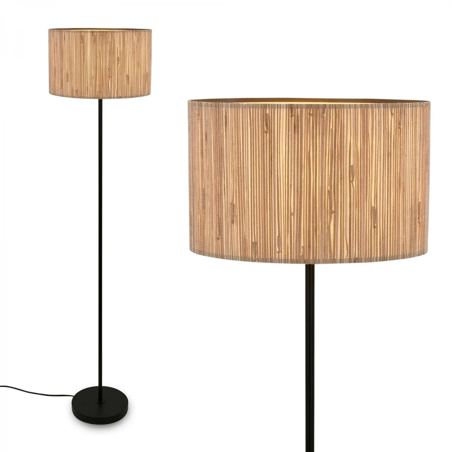 BRI 1855014 Slama stojanová lampa, stínidlo z mořské trávy, nožní vypínač, přírodní - BRILONER