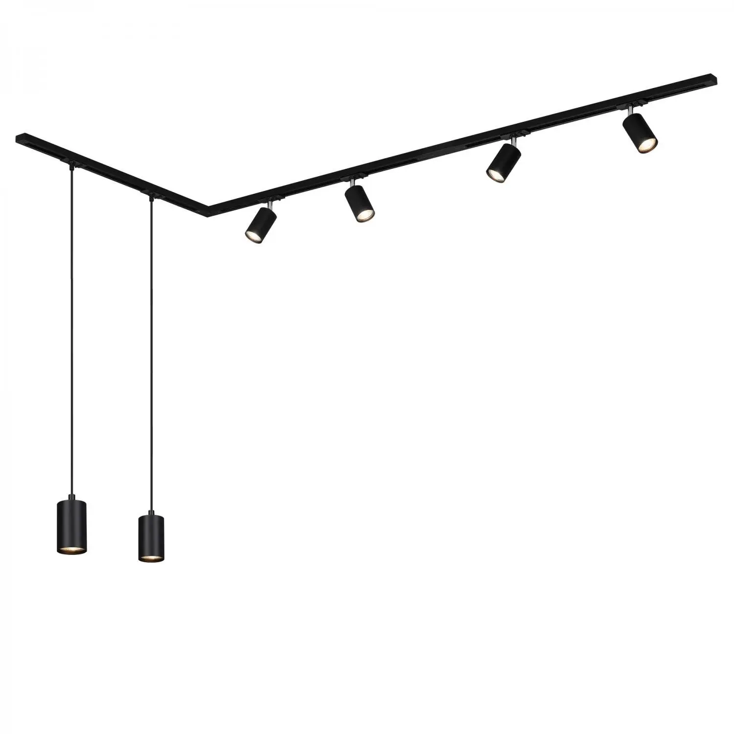 BRILO 8014065 1-fázový lištový systém, 4x GU10 spoty, 2x GU10 závěsná svítidla, do L, černá - BRILO