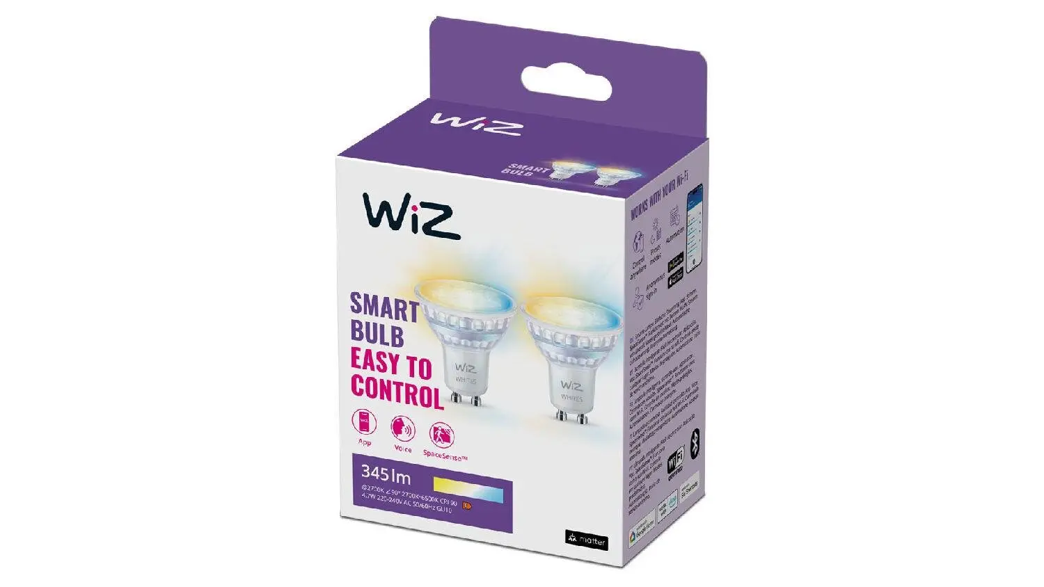 PH 8720169076709 WiZ SET 2x LED skleněná žárovka GU10 PAR16 4,9W (50W) 345lm 2700-6500K IP20, stmívatelná - PHILIPS