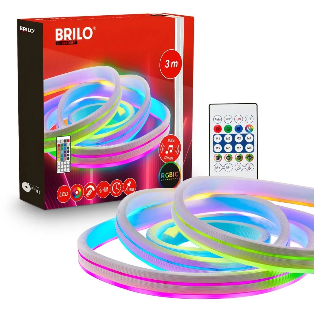 BRI 2368036 RGBIC USB NEON LED pásek Flexible 3m 8W dálk.ovládání + USB - BRILONER