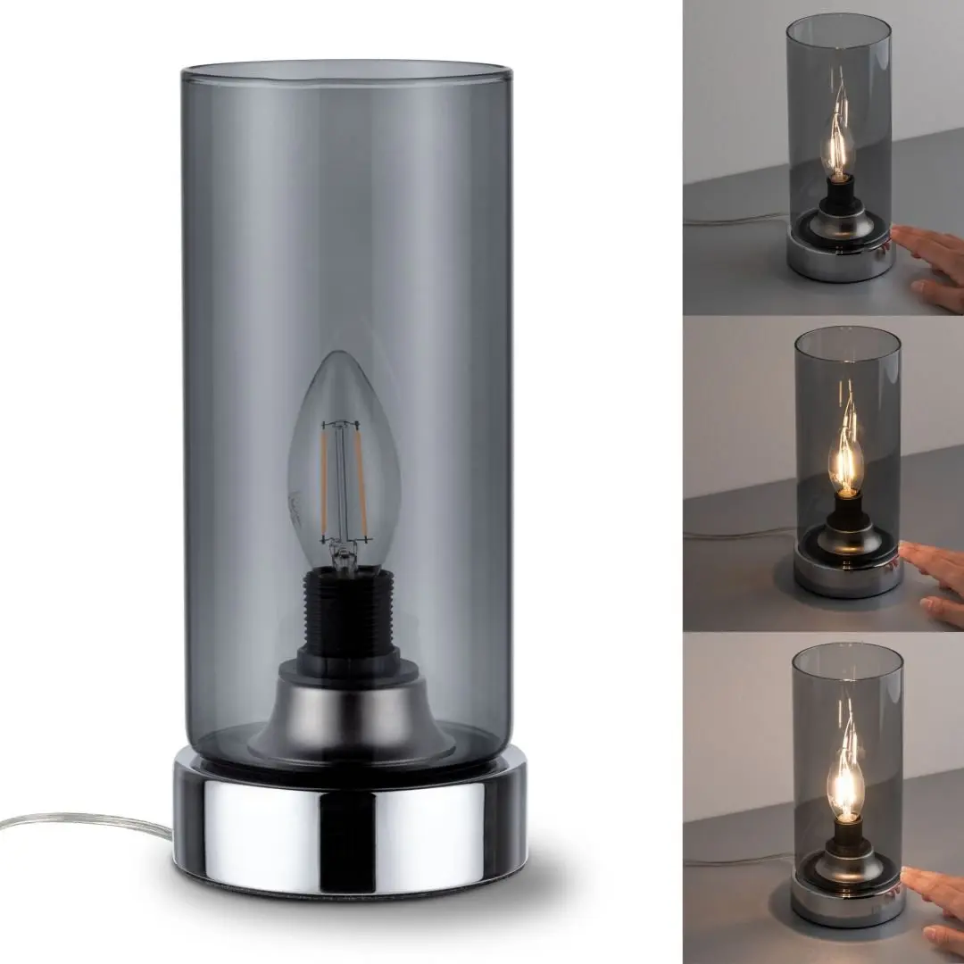 P 77056 Stolní lampa Pinja dotykový vypínač 1-ramenné chrom/kouřové sklo - PAULMANN