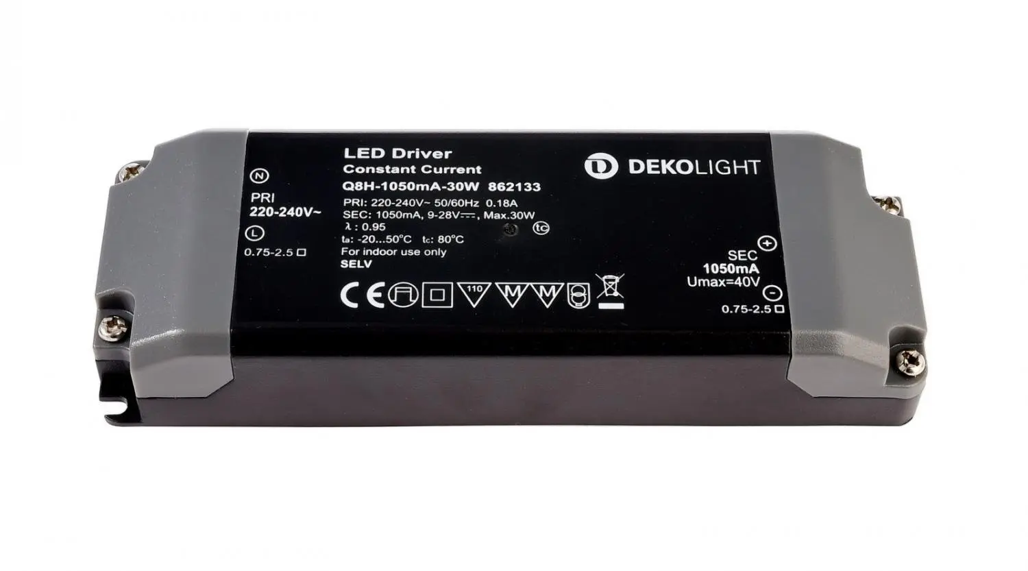 Deko-Light napájení BASIC, Q8H-1050mA/30W konstantní proud 1050 mA IP20 9-28V DC 30,00 W 862133
