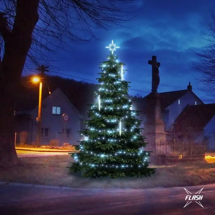 DLED TFS1031 LED světelná sada na stromy vysoké 3-5m, ledová bílá s Flash a padající sníh