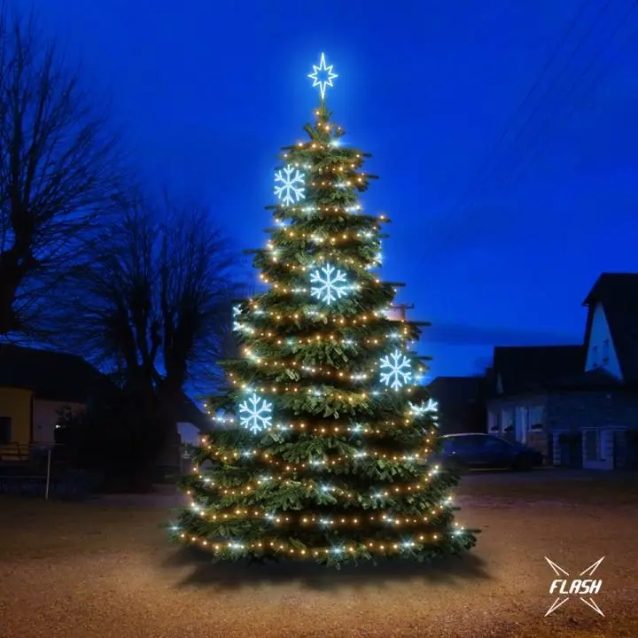 DLED TFS2021A LED světelná sada na stromy vysoké 6-8m, teplá bílá s Flash, ledové dekory EFD01