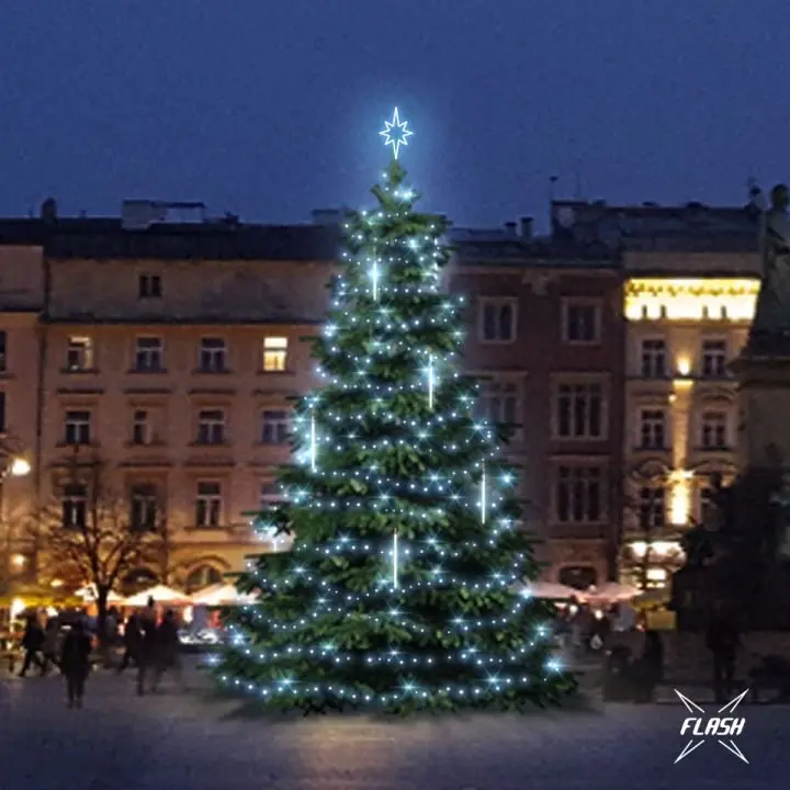 DLED TFS3031 LED světelná sada na stromy vysoké 9-11m, ledová bílá s Flash, s padajícím sněhem