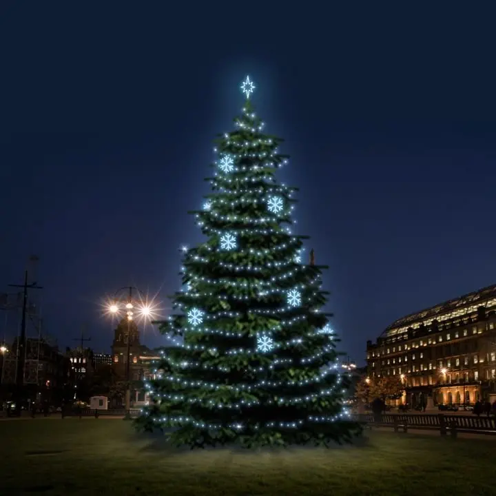 DLED TRS4021 LED světelná sada na stromy vysoké 12-14m, ledová bílá s dekory EFD01