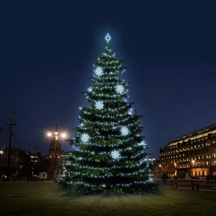 DLED TRS4023 LED světelná sada na stromy vysoké 12-14m, ledová bílá s dekory 8EFD08