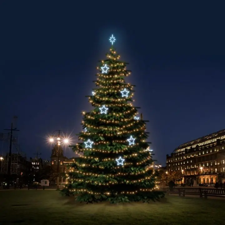 DLED TRS4026A LED světelná sada na stromy vysoké 12-14m, teplá bílá s ledově bílými dekory 8EFD13