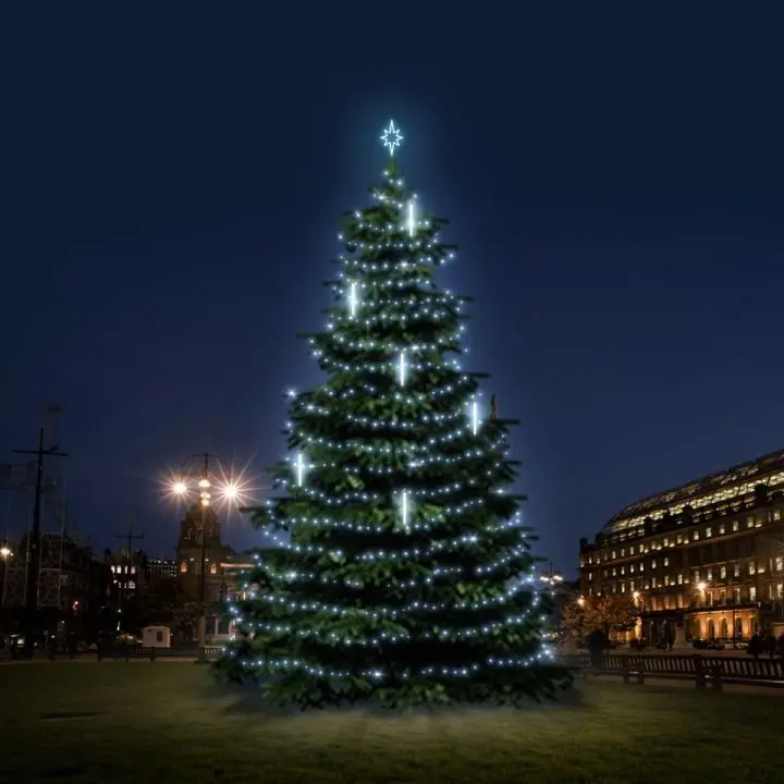 DLED TRS4031 LED světelná sada na stromy vysoké 12-14m, ledová bílá s padajícím sněhem