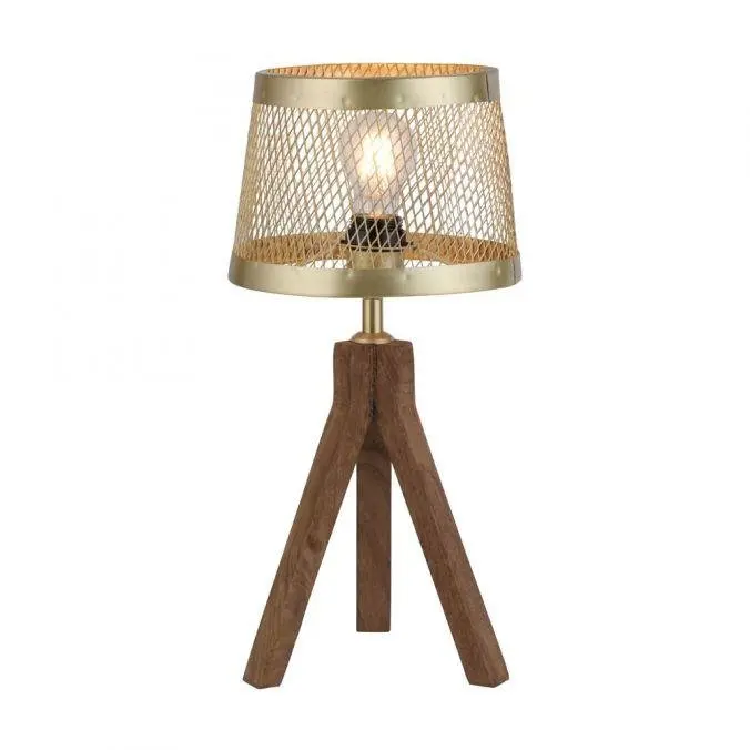 LD 11423-60 FREDERIK Stolní lampa, matná mosaz, 1xE27, šňůrový vypínač, dřevo - LEUCHTEN DIREKT / JUST LIGHT