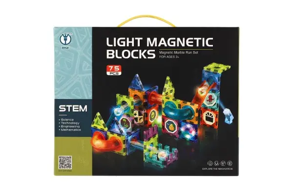 Magnetická stavebnice 83 ks – dráha pro kuličky se světlem