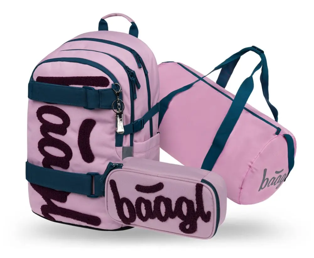BAAGL 3 SET Skate Rose: batoh, penál, sportovní taška GRS