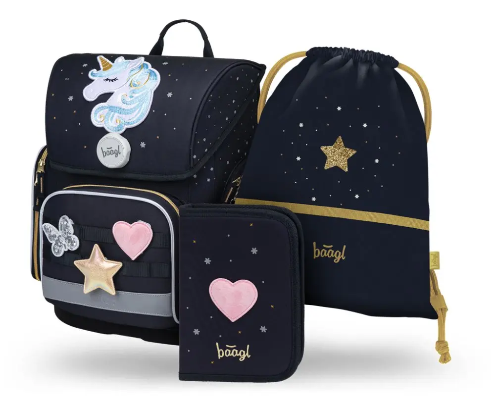 BAAGL 3 SET Ergo Unicorn Gold: aktovka, penál, sáček