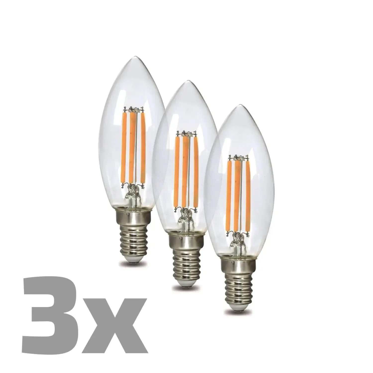 EURO-LUX LED žárovka Filament C37 E14, 4 W, 470 lm, 2700 K, pr. 37 x 50 mm, 3 ks