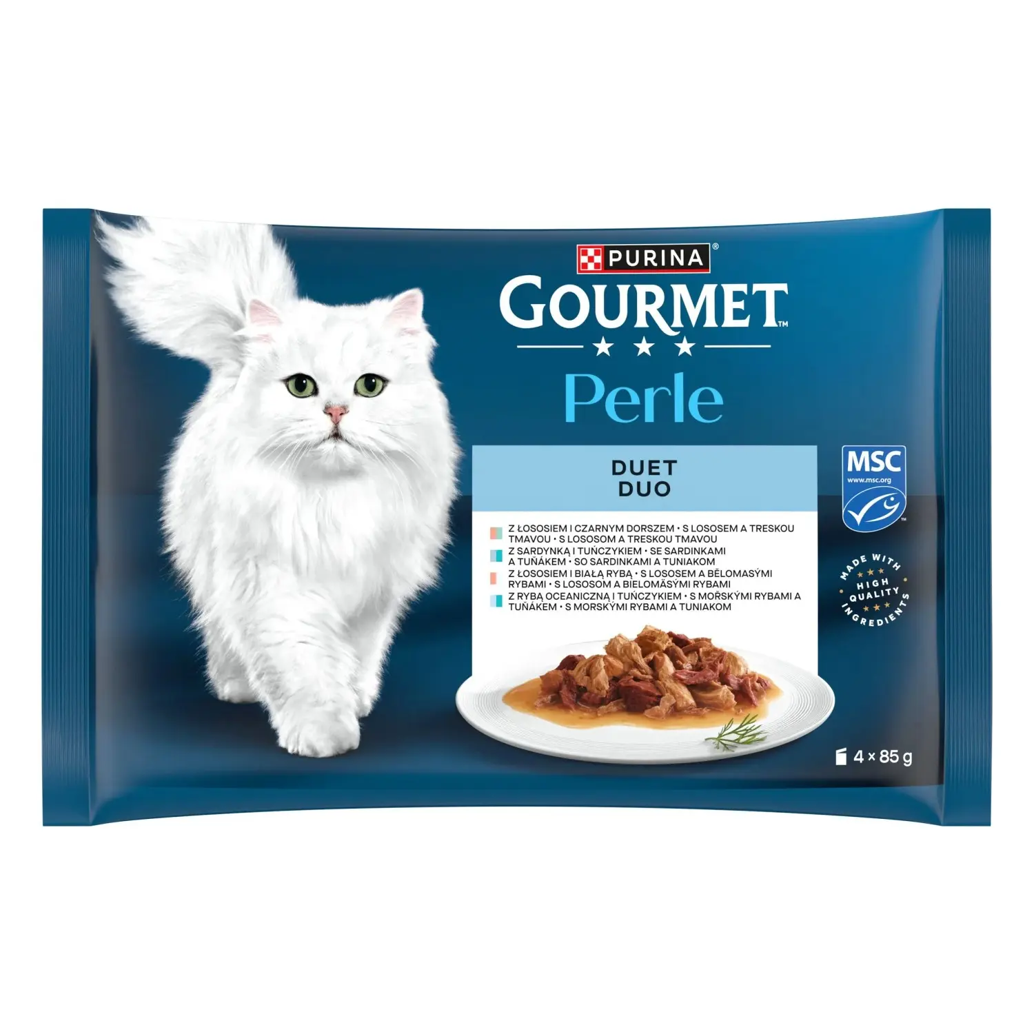 Gourmet Perle DUO Kapsičky pro kočky losos/treska, tuňák/sardinka, aj. 4x85g