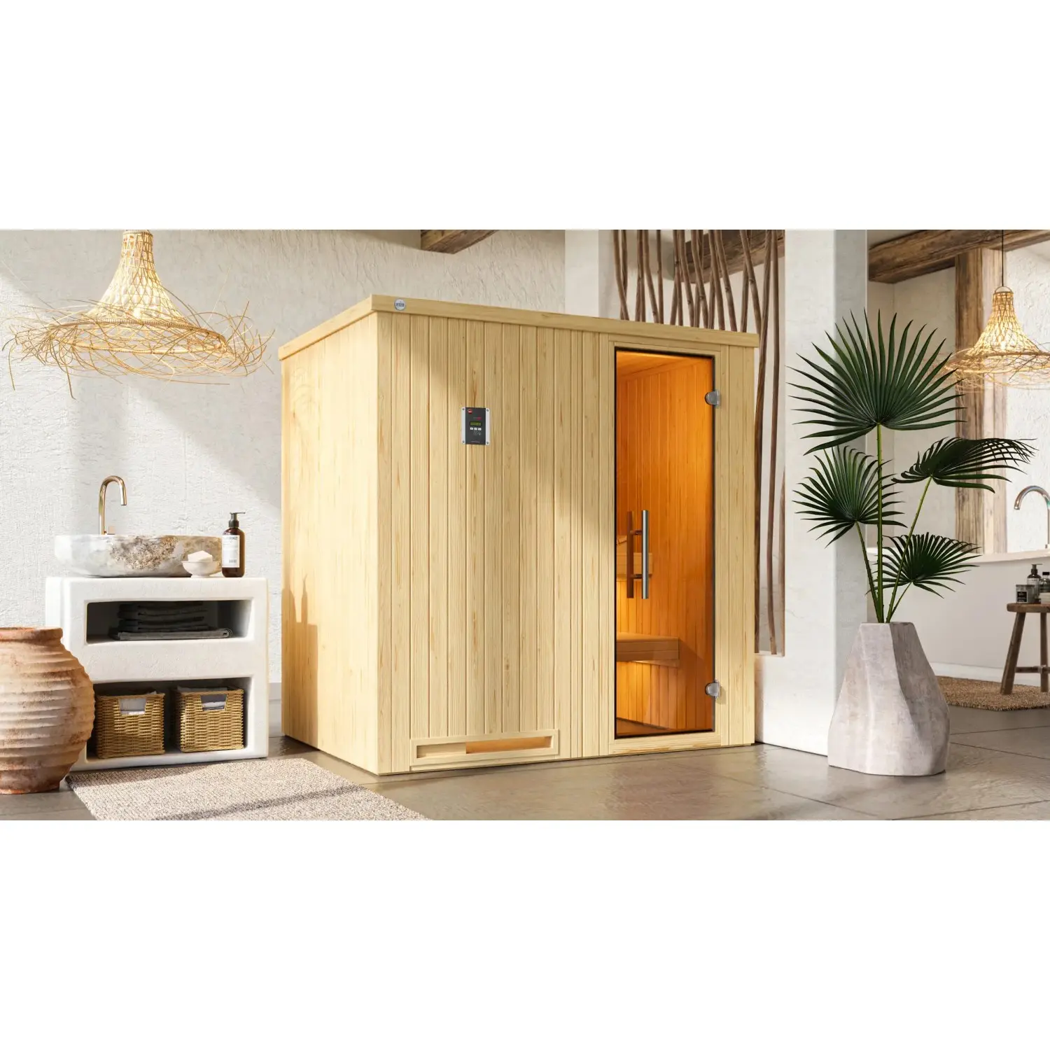 Weka Dřevěná sauna Halmstad 1 skl.dveře, přírodní, 194x144x199cm + Kompakt 5,4kW