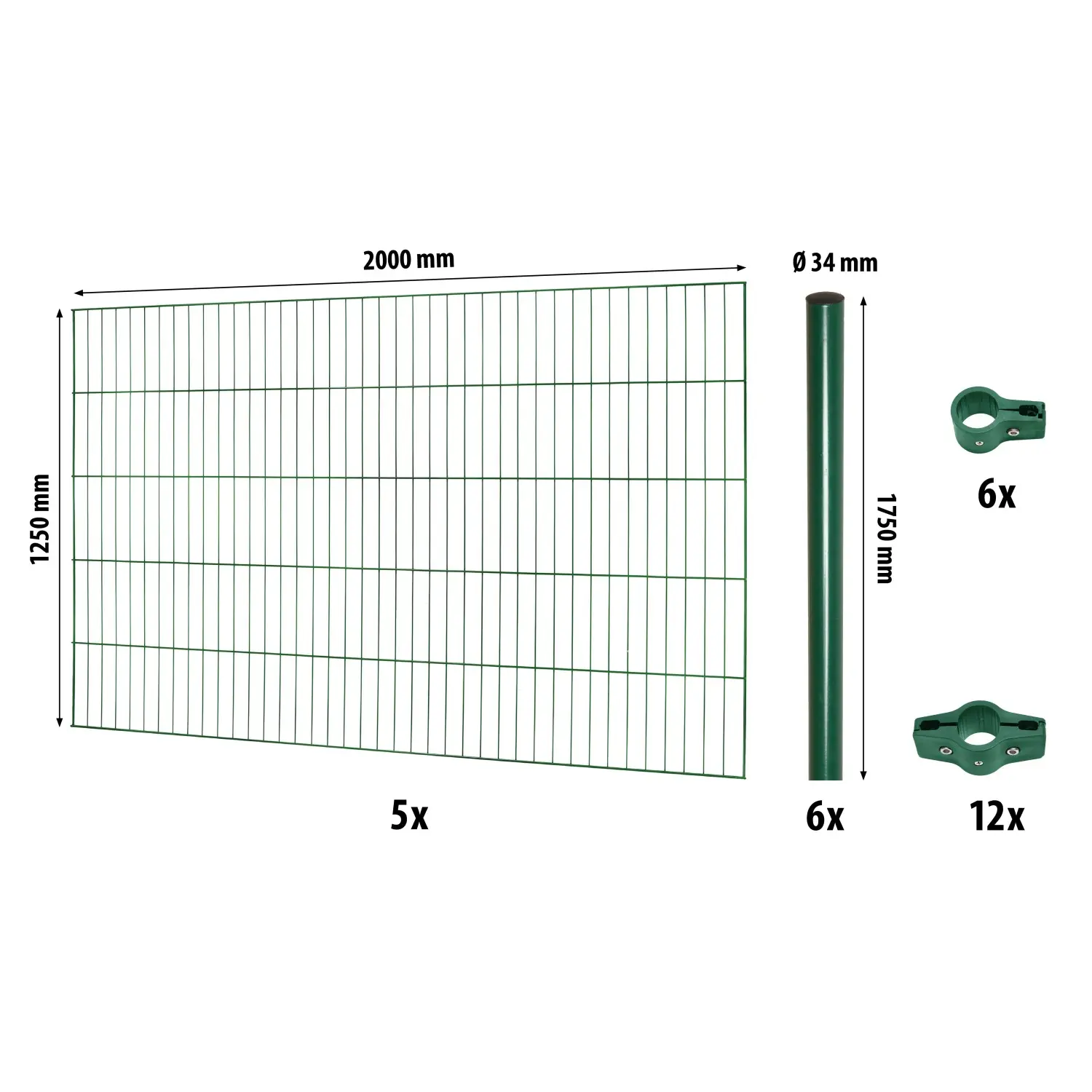 Floraworld Kompletní plotový set 1prut. kul.sl. zabet., zelená, 125 cm, 10 m