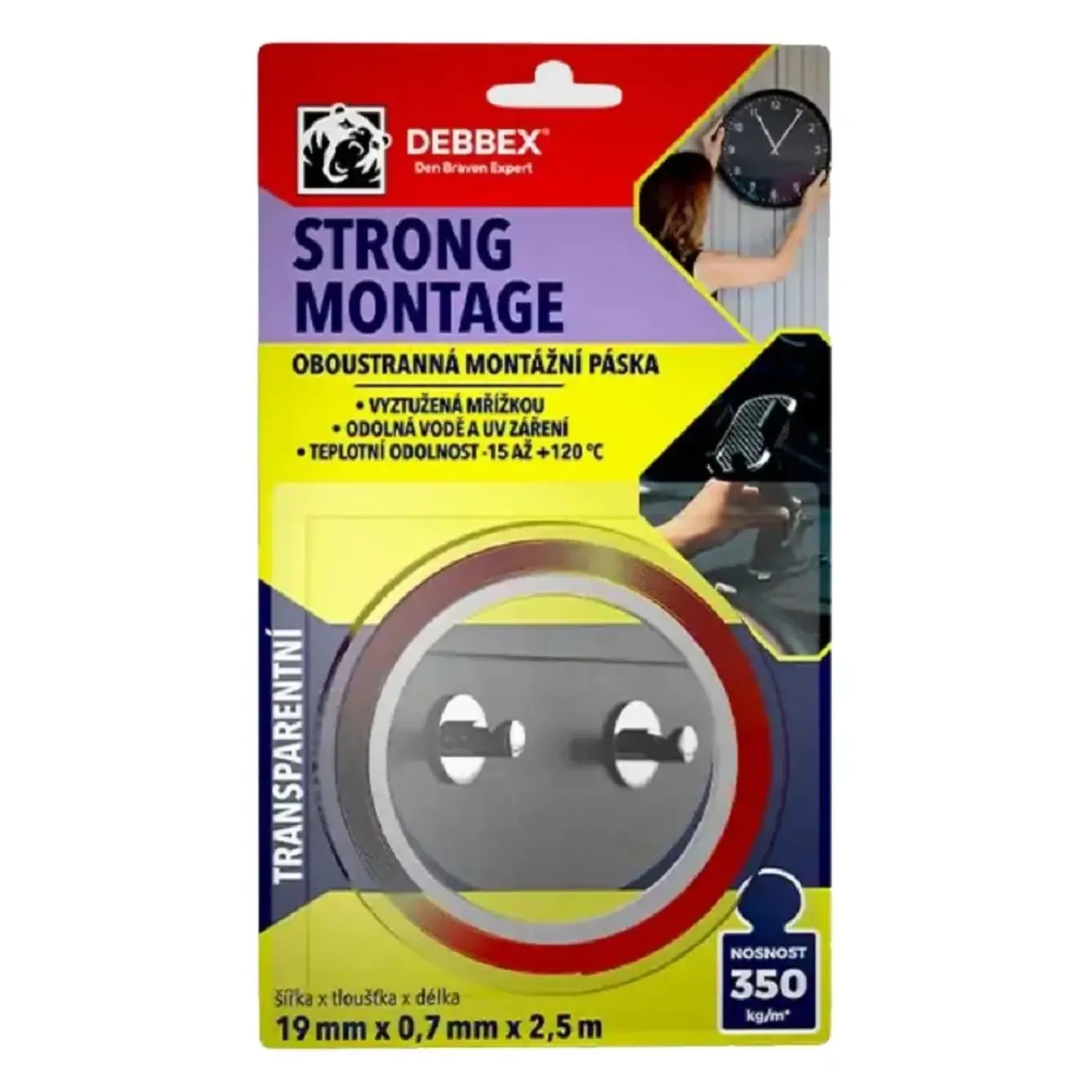 Den Braven Oboustranná montážní páska STRONG MONTAGE transparentní 19 mm x 2,5 m