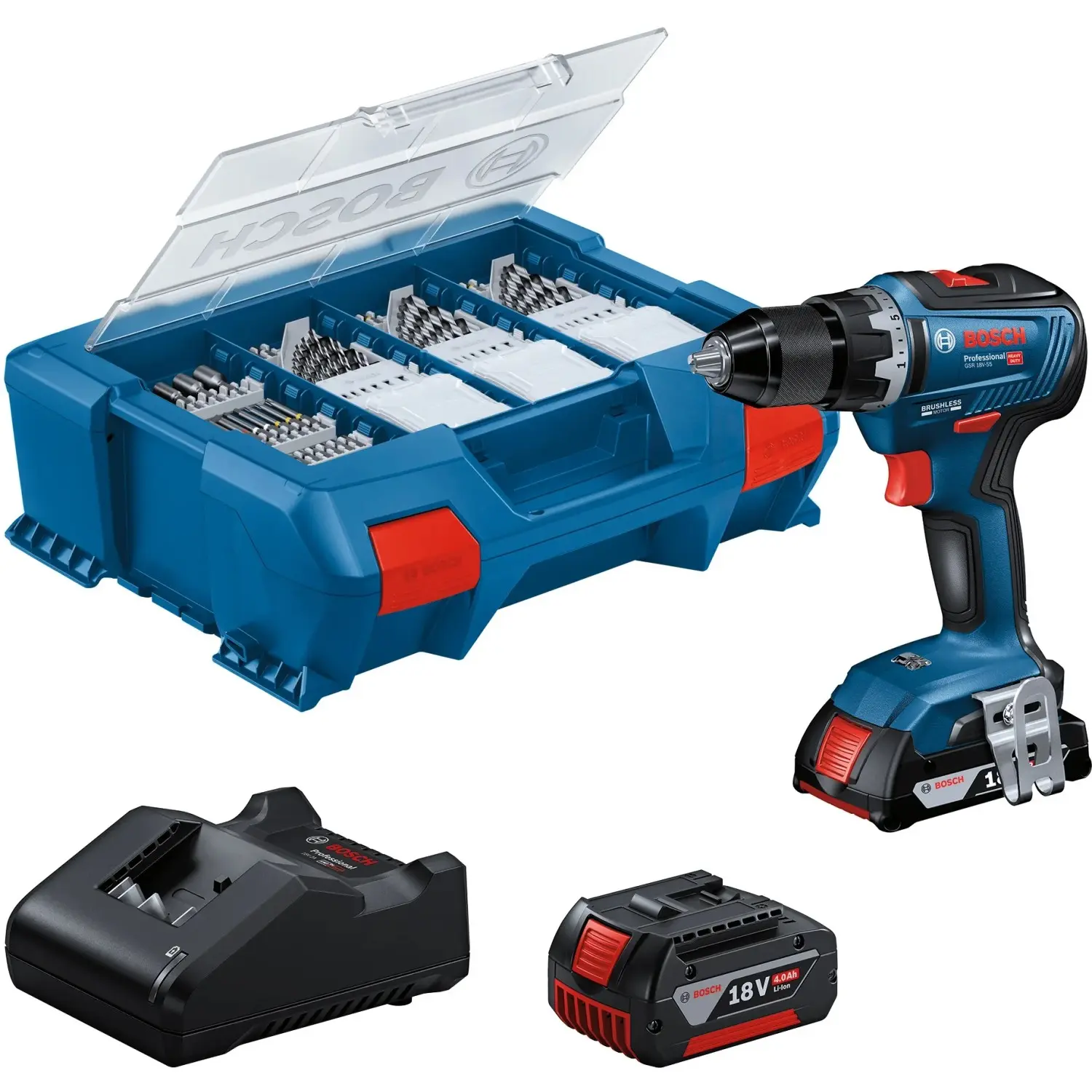Bosch Professional Aku vrtací šroubovák GSR 18V-55 2 x aku, nabíječka+100díl pří