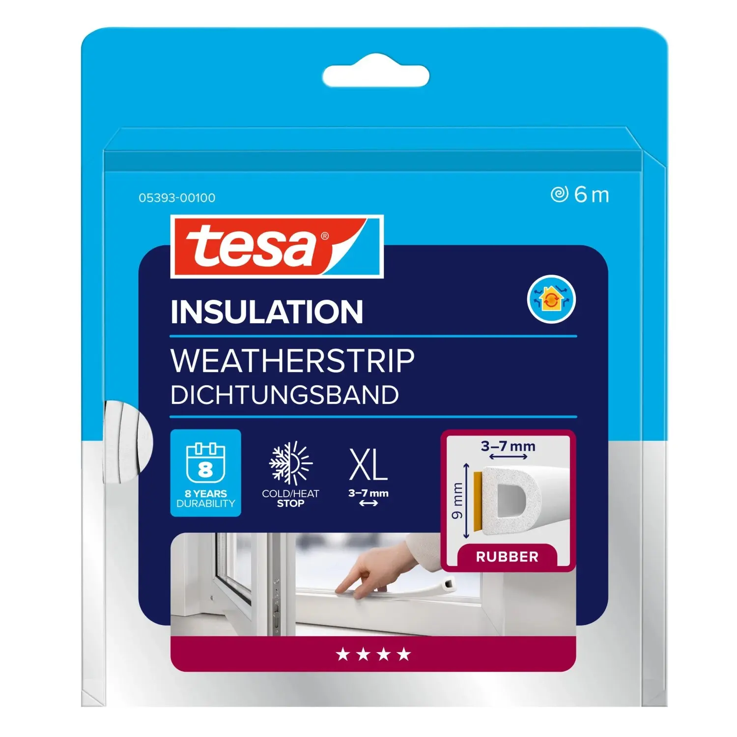 tesa Gumové těsnění pro dveře/okna INSULATION D-profil, bílá, 6 m x 9 mm x 7 mm
