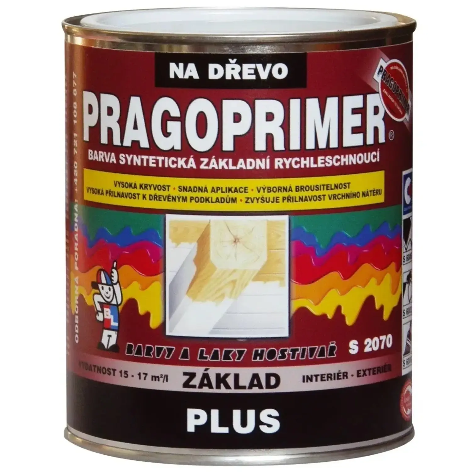 PRAGOPRIMER Základní barva na dřevo ZÁKLAD PLUS S 2070, 0100 bílá, 600 ml