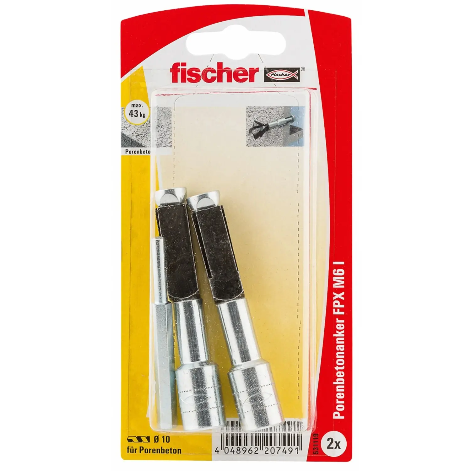 Fischer Kotva do pórobetonu FPX M6 I K NV, 2 ks