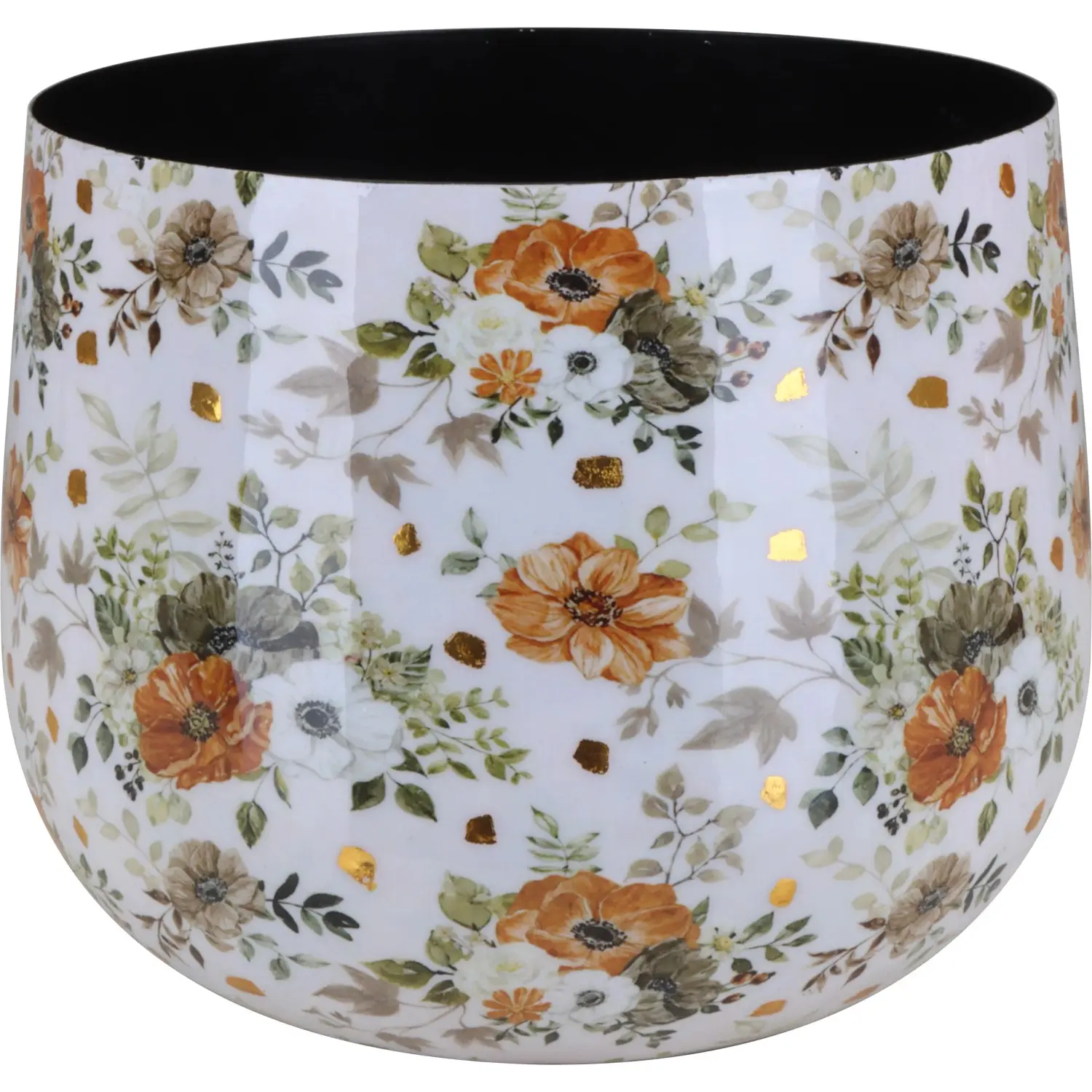 A.H.G Květináč Flora se vzorem květin bílozlatý pr. 13 x 9 cm