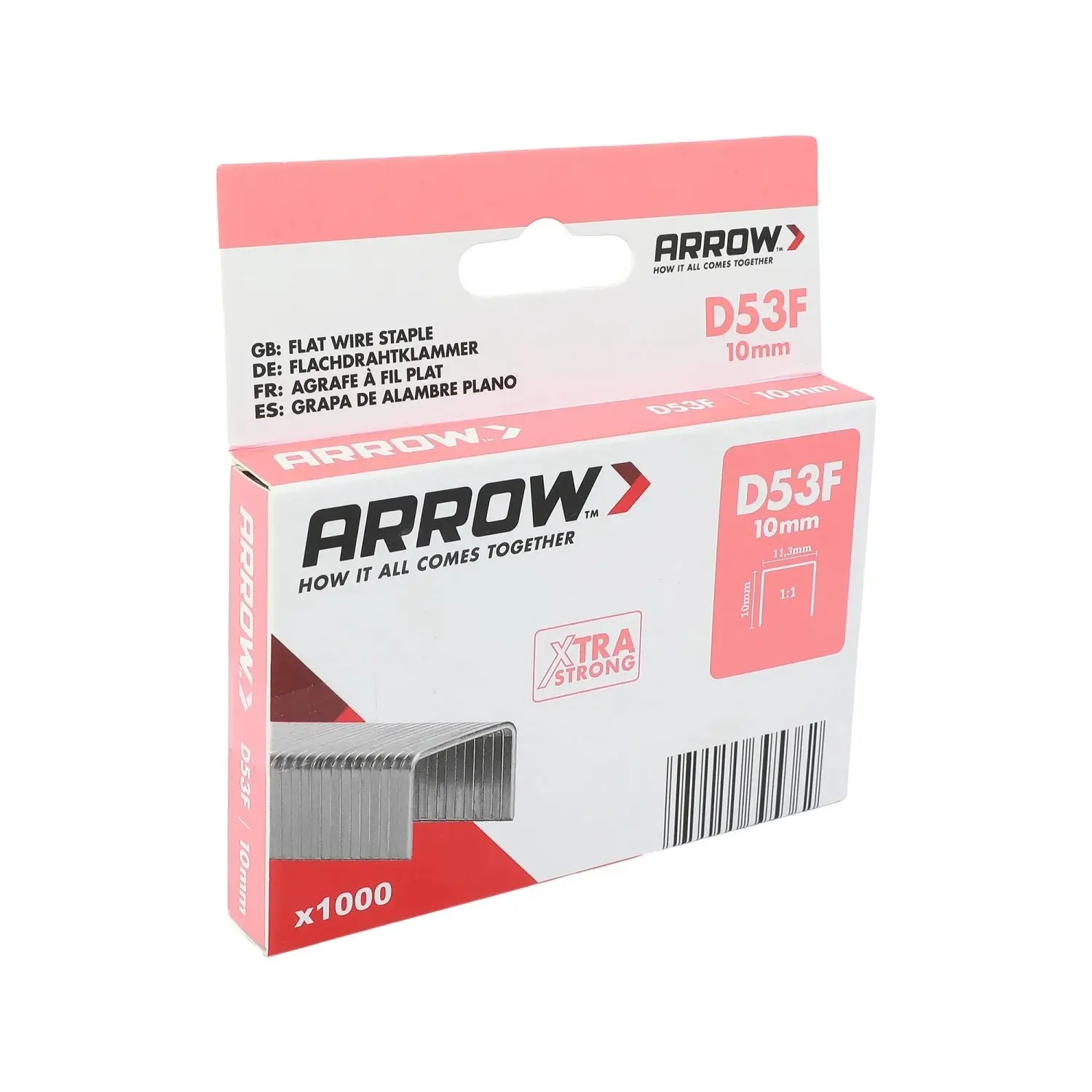 Arrow Ploché drátěné sponky do sponkovačky D53F, délka 10 mm, 1000 ks