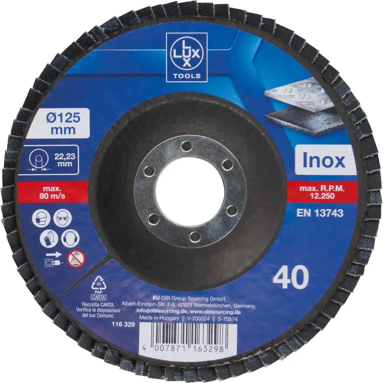 LUX-TOOLS Lamelový brusný kotouč na kov, zrnitost K40, pr. 125 mm