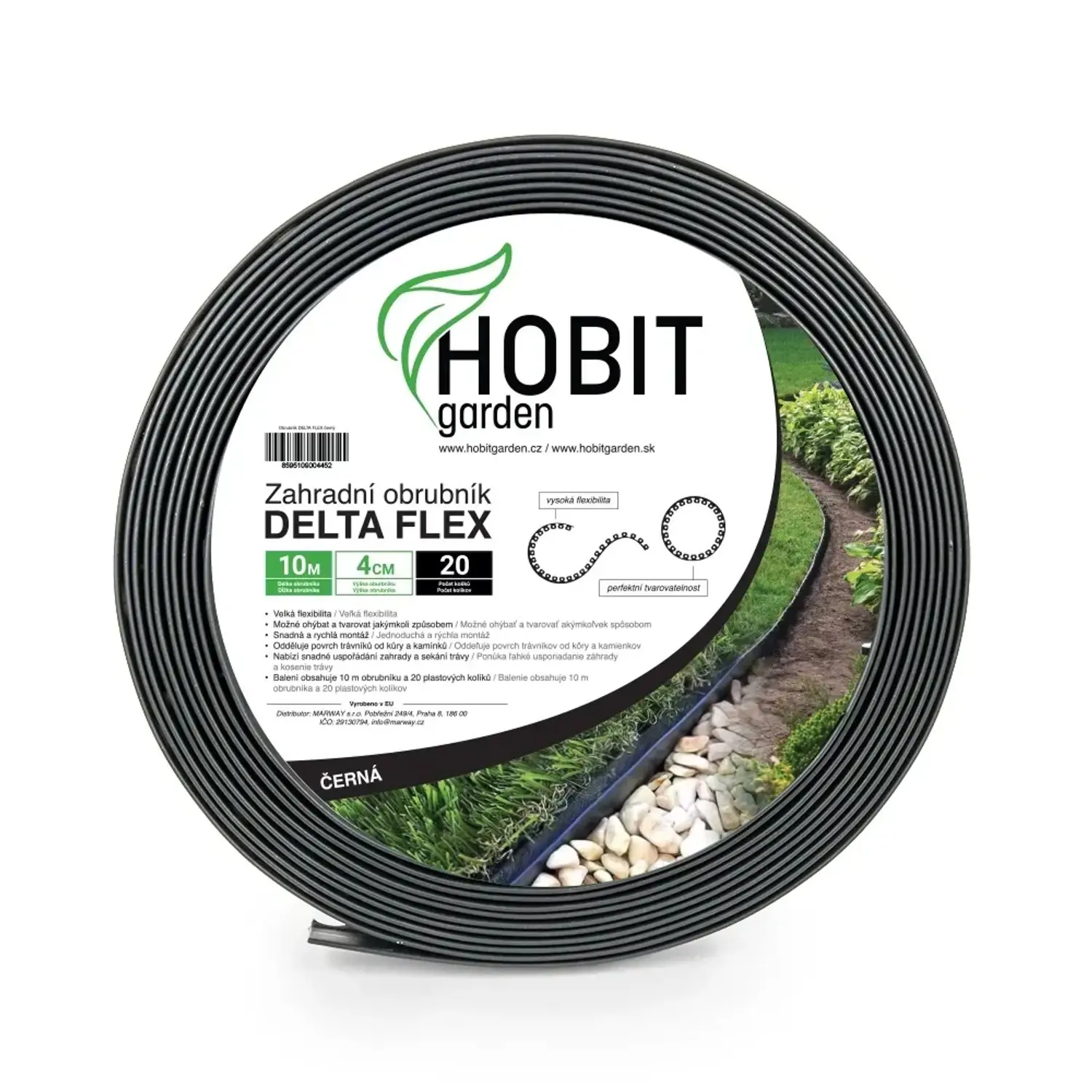 HOBIT garden Zahradní obrubník DELTA FLEX černý 4 cm x 10 m + 20 kotvících hřebů