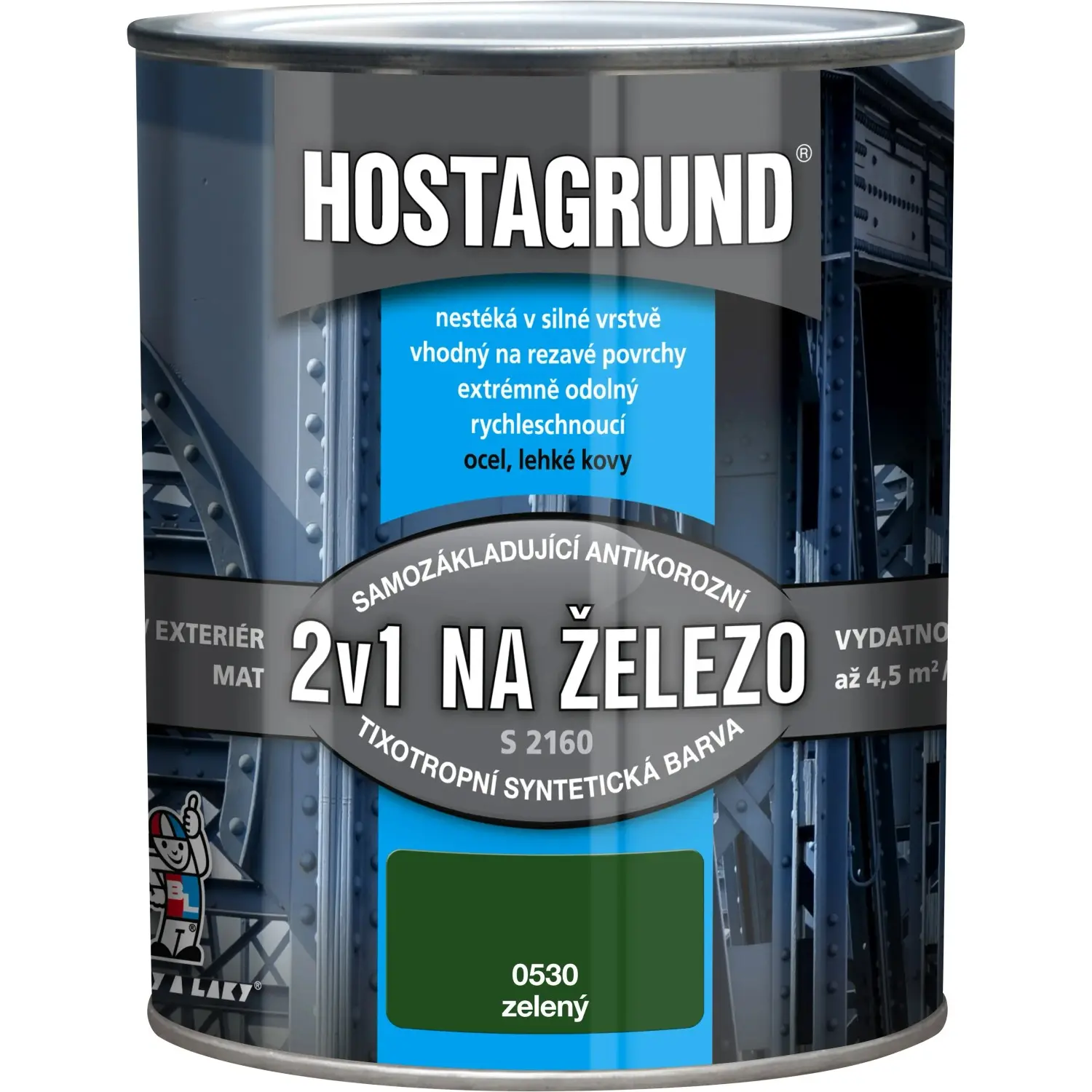 Hostagrund Základní i vrchní barva 2v1 na železo S2160, 0530 zelená, 600 ml