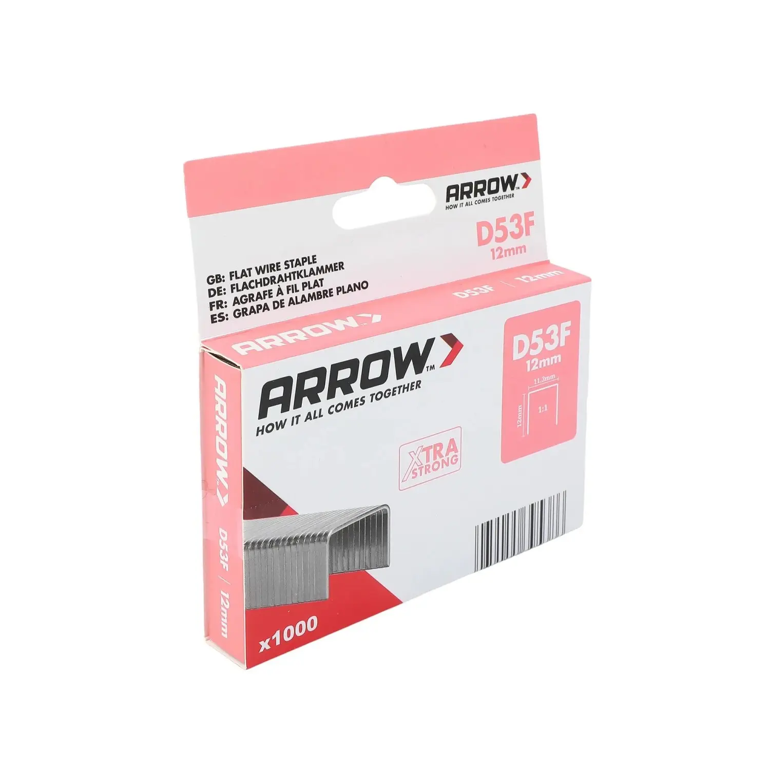 Arrow Ploché drátěné sponky do sponkovačky D53F, délka 12 mm, 1000 ks