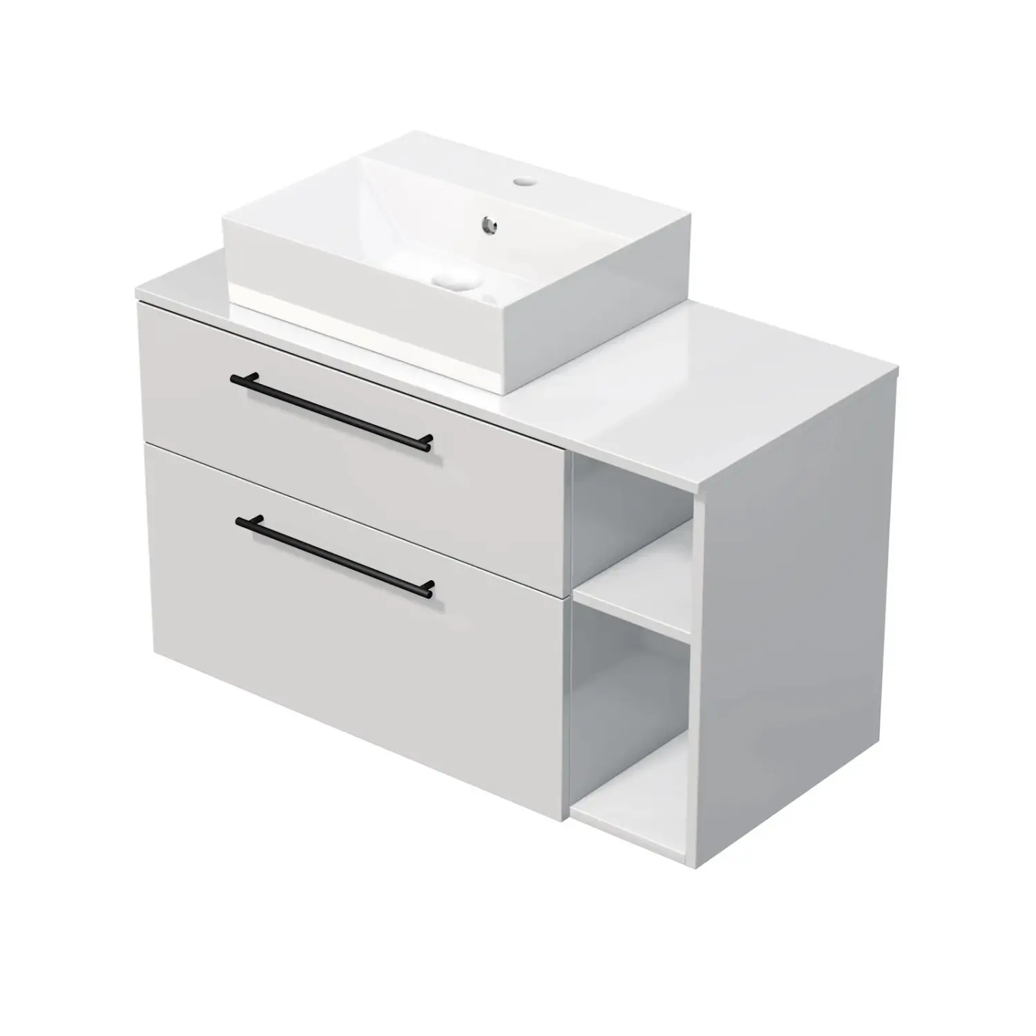 INTEDOOR Koupel.skříň+umyvadlo BEE, úchyt černý, 100cm, regál vpravo, bílá lesk