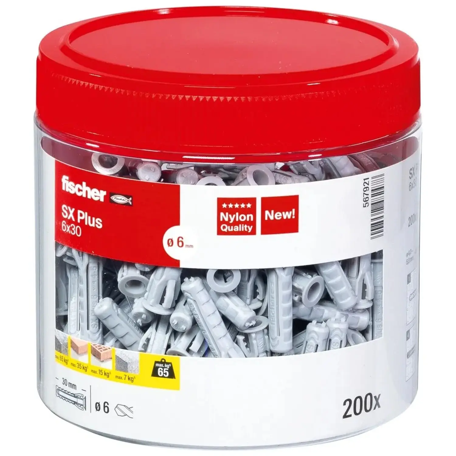 Fischer Rozpěrná hmoždinka SX Plus, 6 x 30 mm, 200 ks (dóza)
