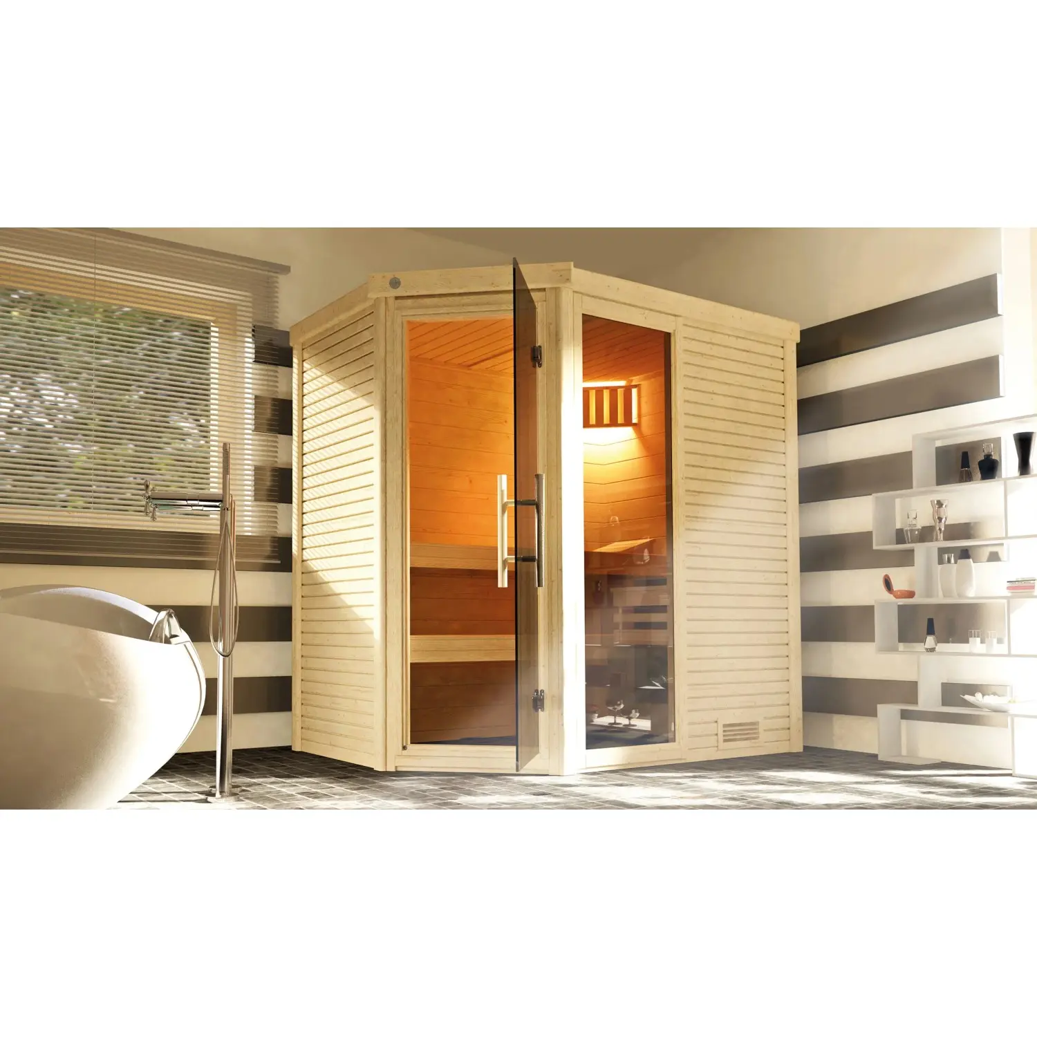 Weka Designová sauna Cubilis 1, přírodní, 198 x 148 x 205 cm + Klassik 4,5 kW