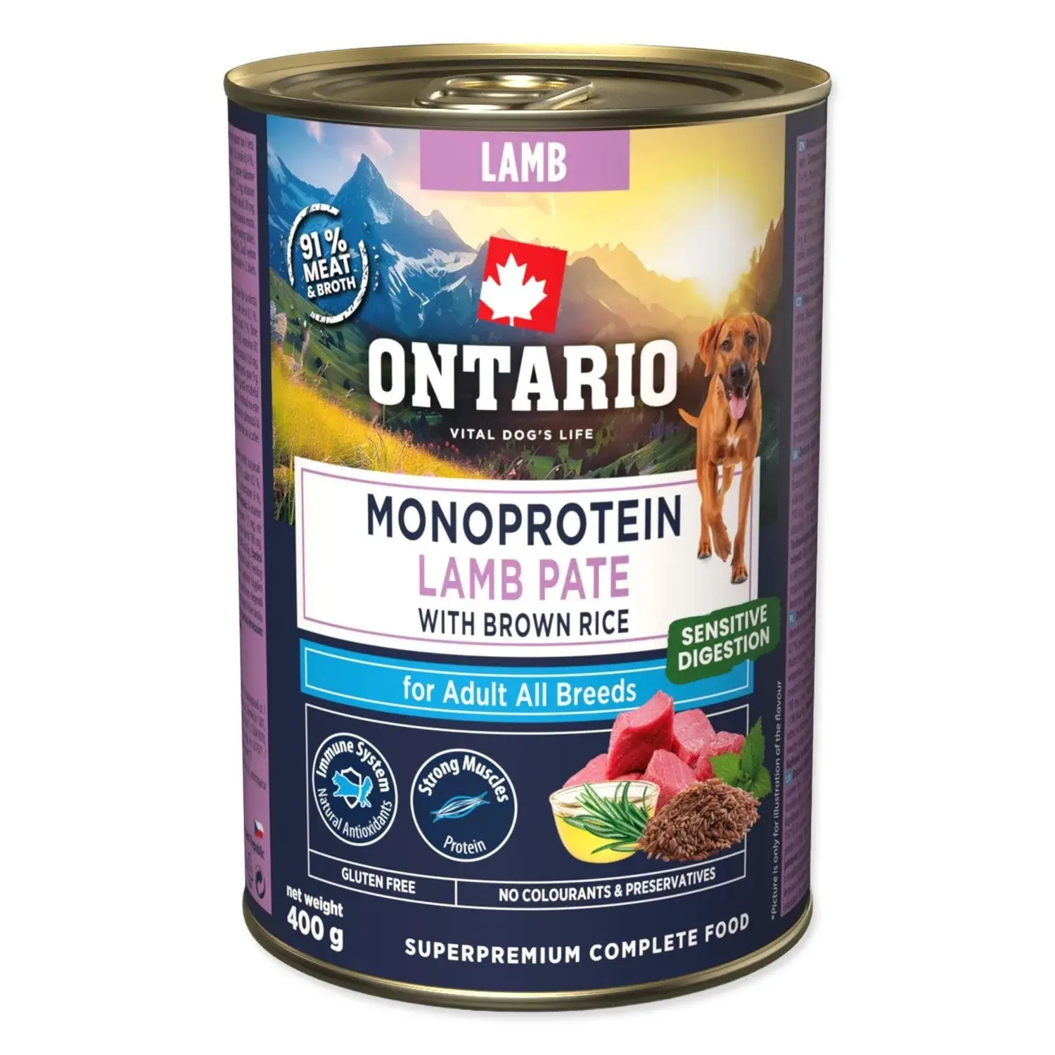 Konzerva Ontario Adult monoprotein jehněčí pate s hnědou rýží 400g