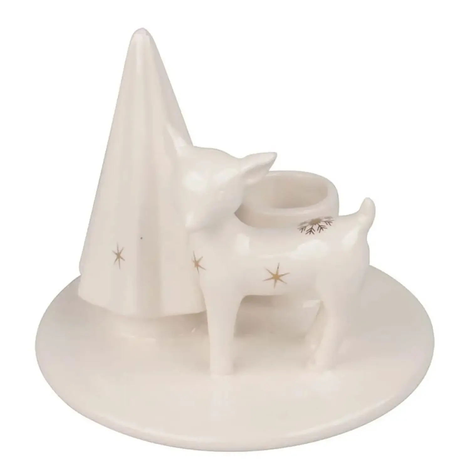 Anděl Přerov Svícen se srnou porcelánový 10,5 x 9 x 10,5 cm