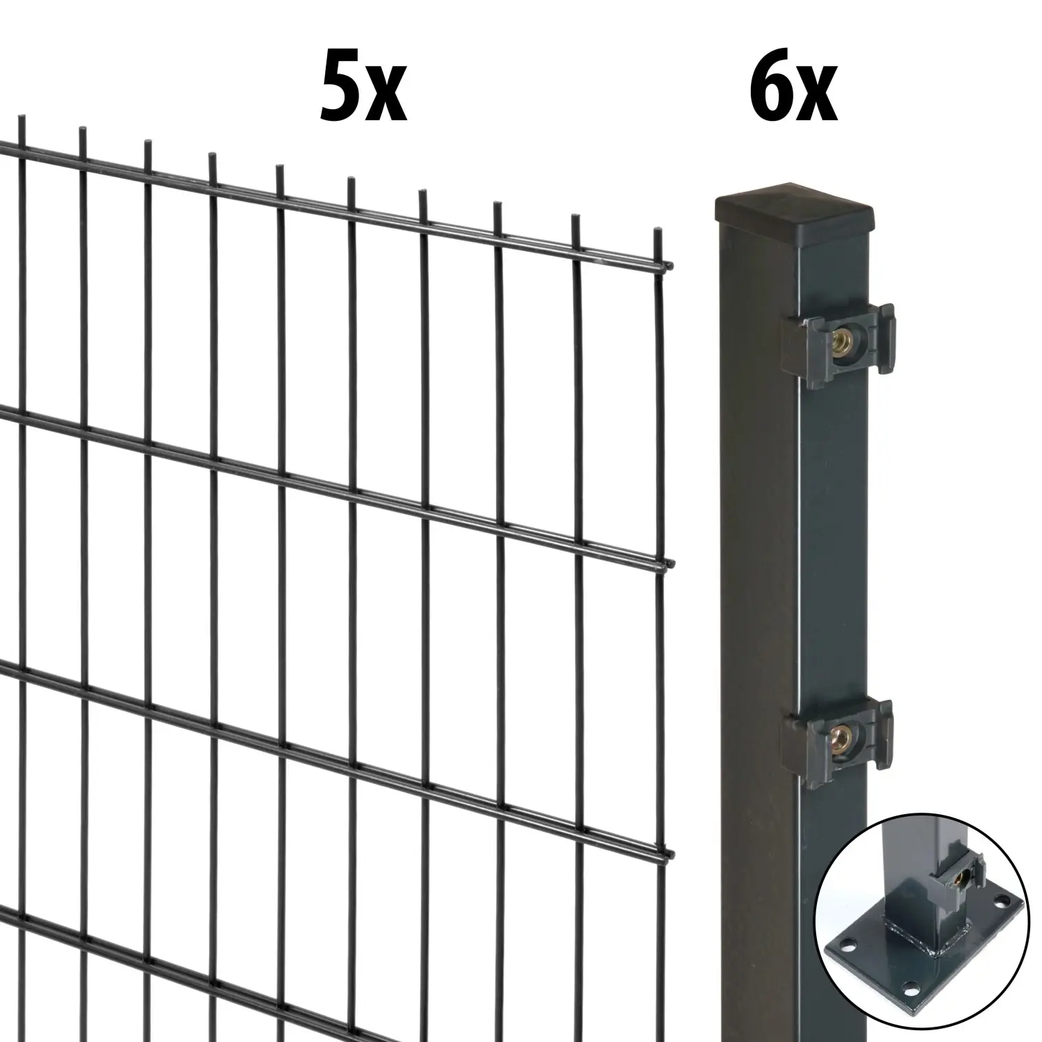 Floraworld Kompletní plotový set 2prut. sl.6×4 patka, antracit, 163 cm, 10 m