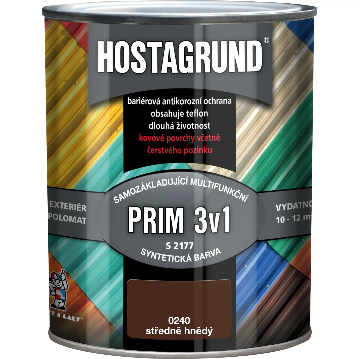 HOSTAGRUND Základní i vrchní barva na kov 3v1 PRIM S2177 0240 hnědá stř. 600 ml