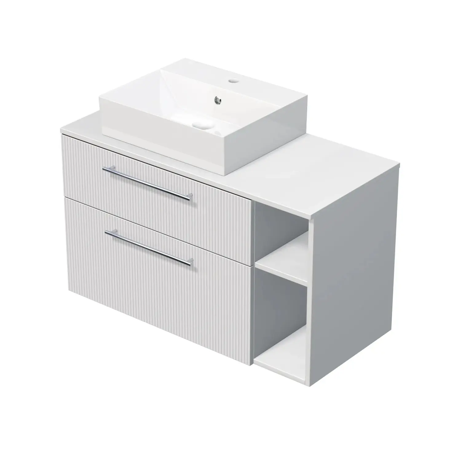 INTEDOOR Skříň+umyvadlo BEE, úchyt chrom, š.100cm, regál vpravo, bílá 3D pruhy
