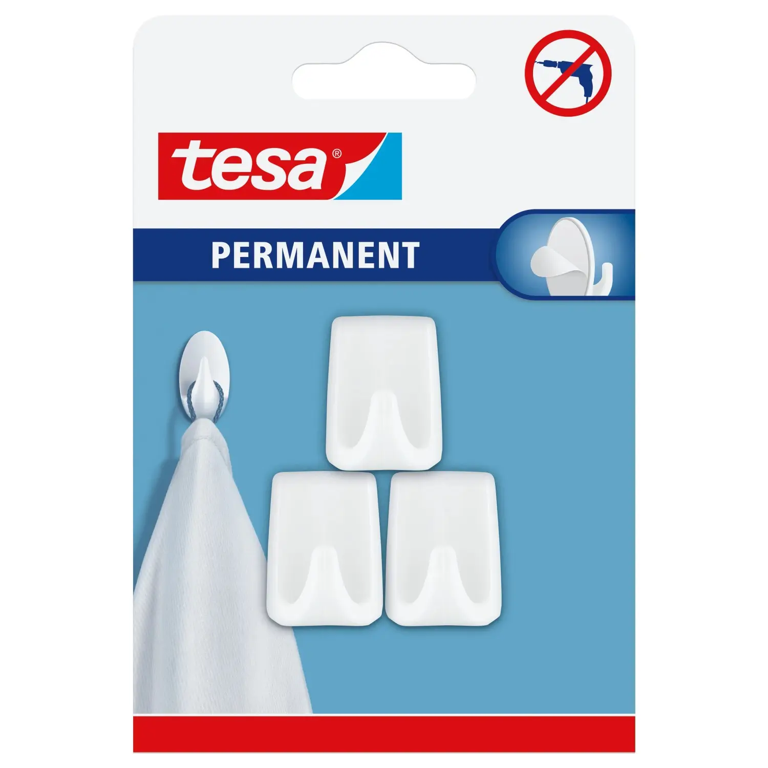 tesa Samolepicí háčky Permanent S obdélníkové, bílá, 3 ks